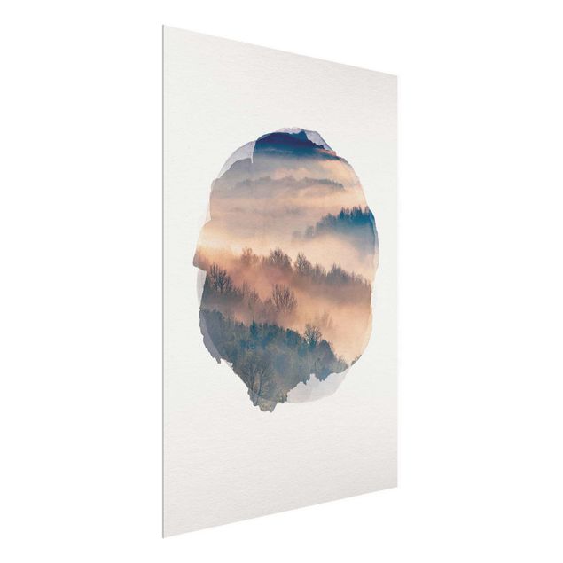 Glasschilderijen WaterColours - Mist At Sunset