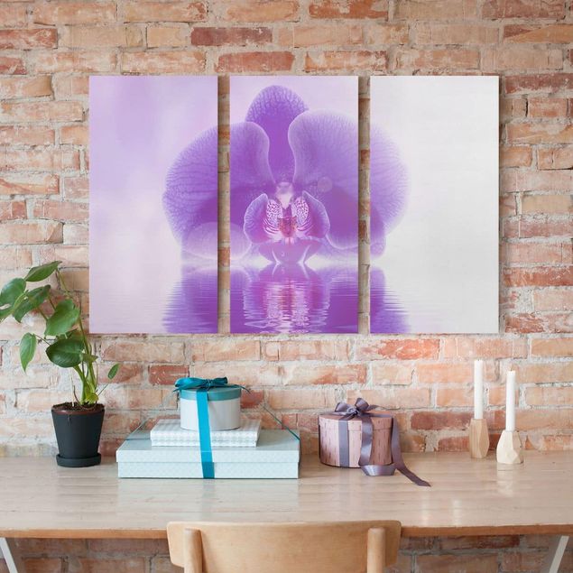 Canvas schilderijen - 3-delig Purple Orchid On Water