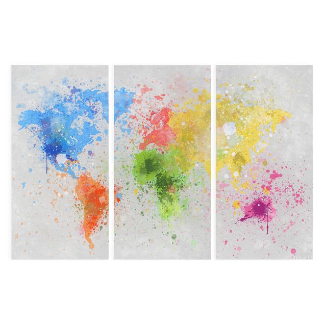 Canvas schilderijen - 3-delig Colourful Splodges World Map