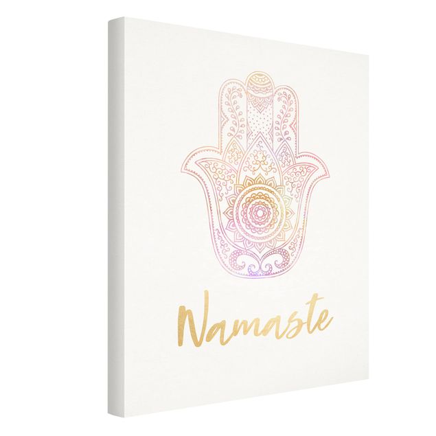Canvas schilderijen Hamsa Hand Illustration Namaste Gold Light Pink
