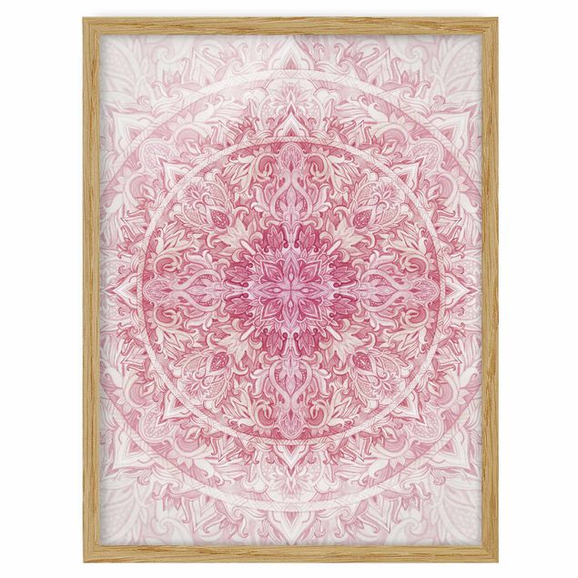 Ingelijste posters Mandala WaterColours Sun Ornament Light Pink
