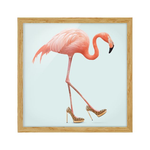 Ingelijste posters Flamingo With High Heels