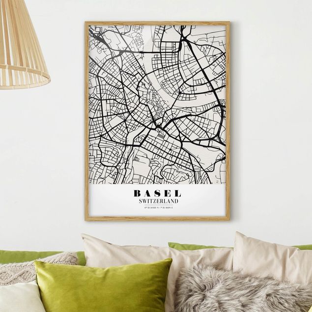 Ingelijste posters Basel City Map - Classic
