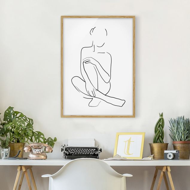 Ingelijste posters Line Art Woman Sitting Black And White
