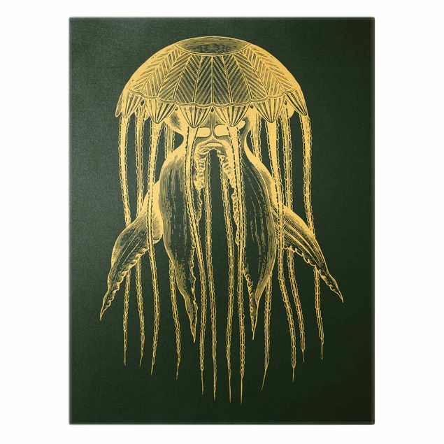 Canvas schilderijen - Goud Illustration Jellyfish On Blue