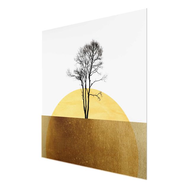Glasschilderijen Golden Sun With Tree