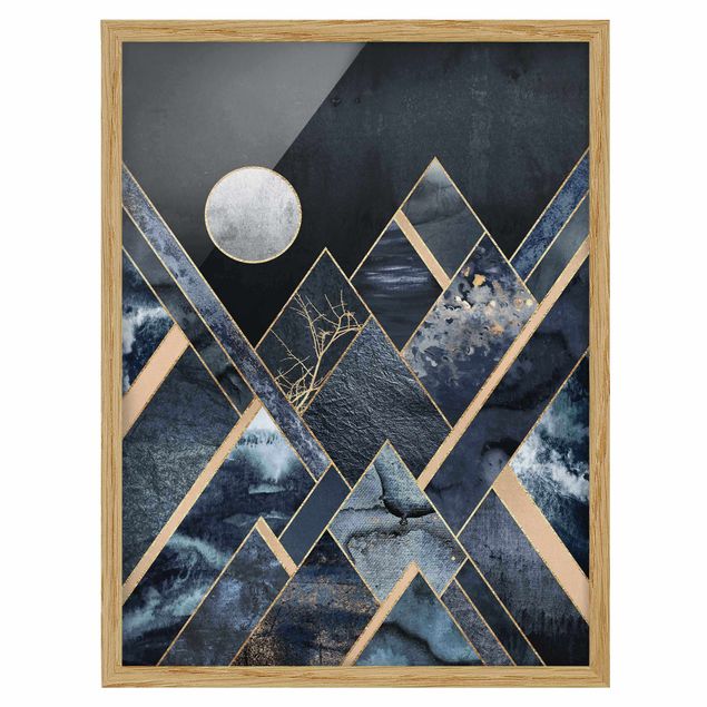 Ingelijste posters Golden Moon Abstract Black Mountains