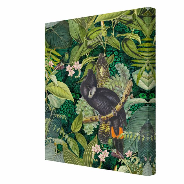 Canvas schilderijen Colourful Collage - Cockatoos In The Jungle