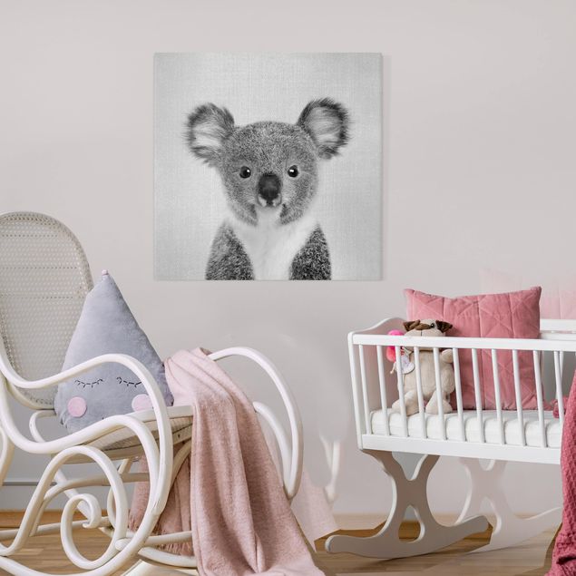Leinwandbild - Baby Koala Klara Schwarz Weiß - Quadrat 1:1