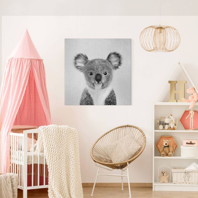 Leinwandbild - Baby Koala Klara Schwarz Weiß - Quadrat 1:1