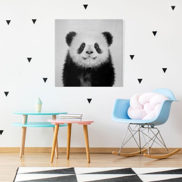 Leinwandbild - Baby Panda Prian Schwarz Weiß - Quadrat 1:1