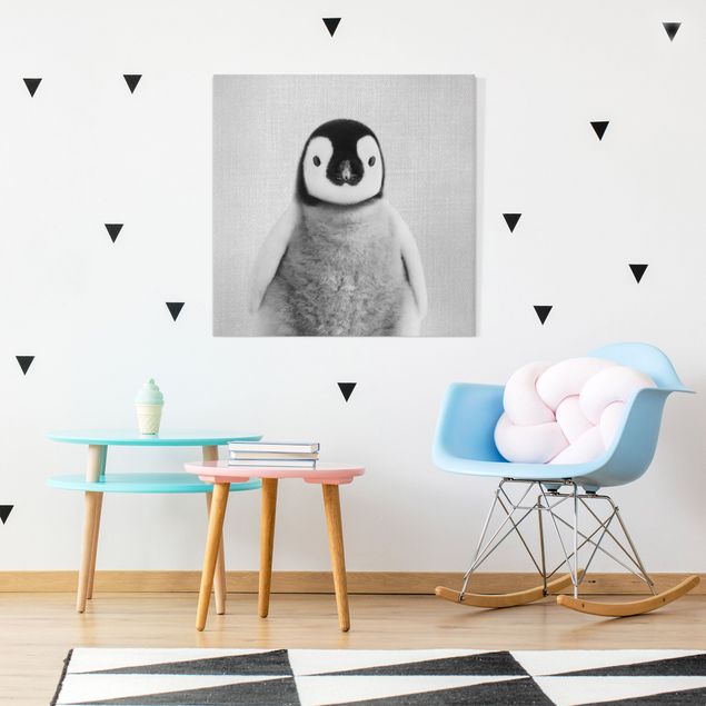 Leinwandbild - Baby Pinguin Pepe Schwarz Weiß - Quadrat 1:1
