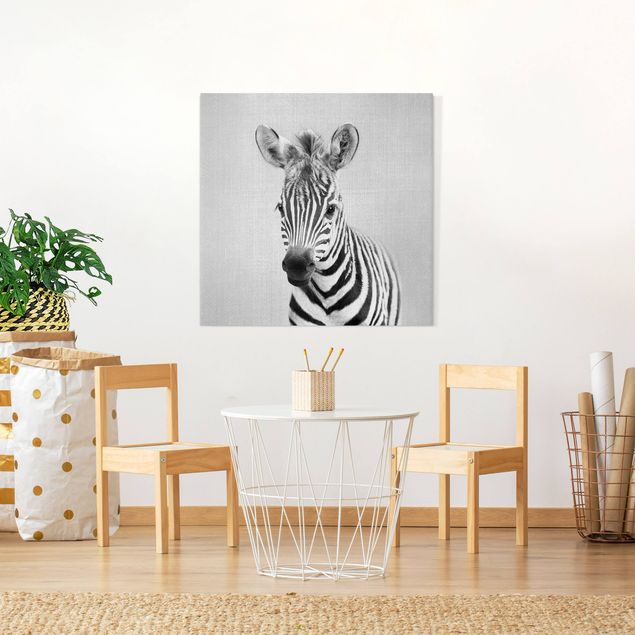 Leinwandbild - Baby Zebra Zoey Schwarz Weiß - Quadrat 1:1