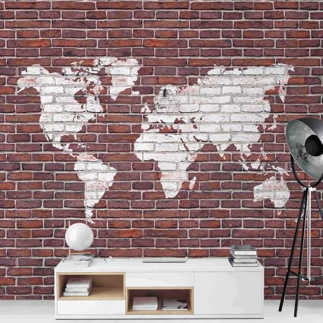 Fotobehang Brick World Map