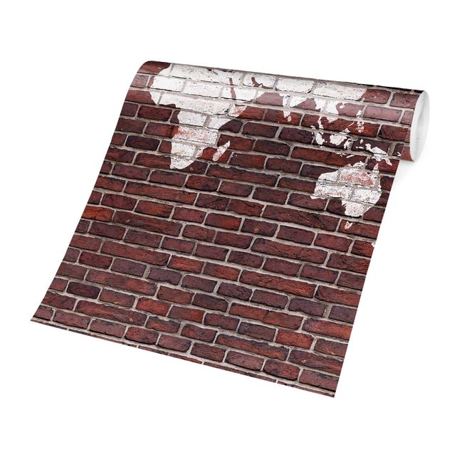 Fotobehang Brick World Map