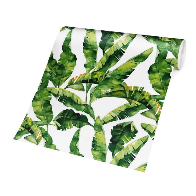Patroonbehang Banana Leaf Watercolour Pattern