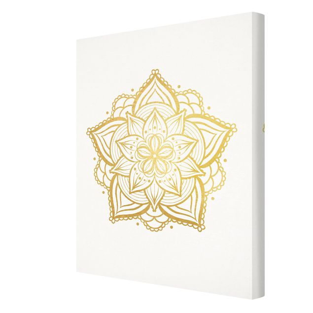 Canvas schilderijen Mandala Flower Illustration White Gold