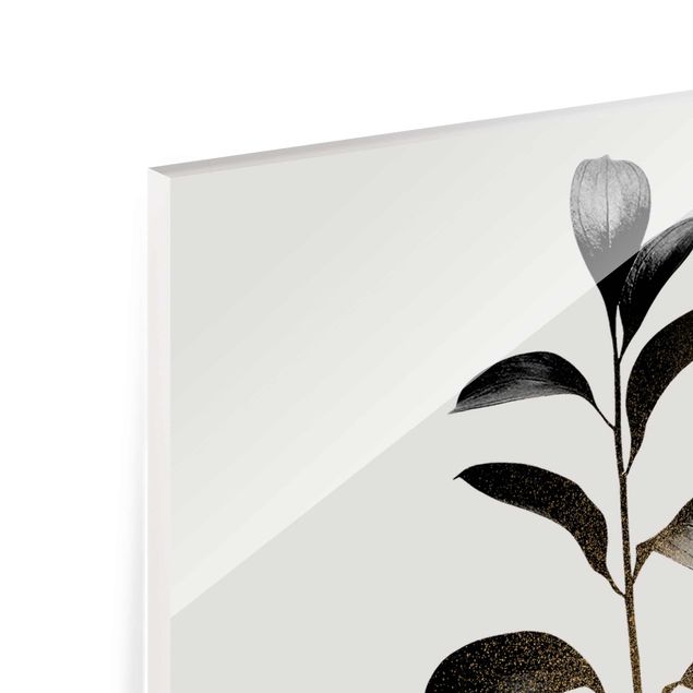 Glasschilderijen Graphical Plant World - Gold And Grey