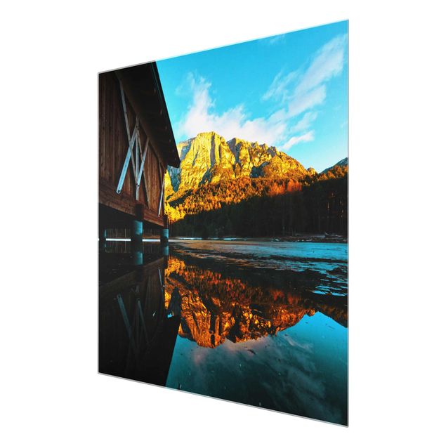 Glasschilderijen Reflected Mountains In the Dolomites