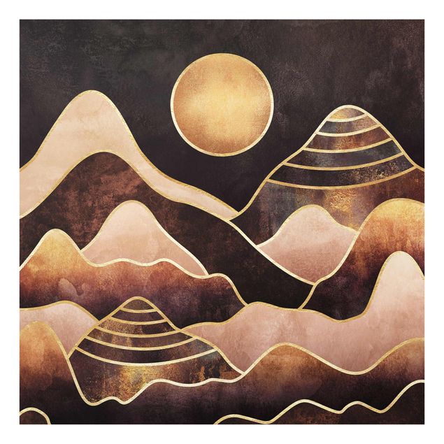 Glasschilderijen Golden Sun Abstract Mountains