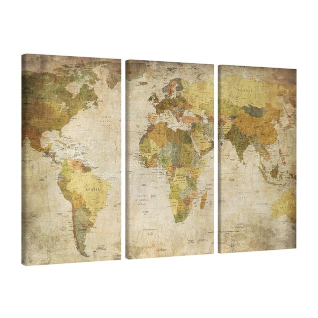 Canvas schilderijen - 3-delig World map
