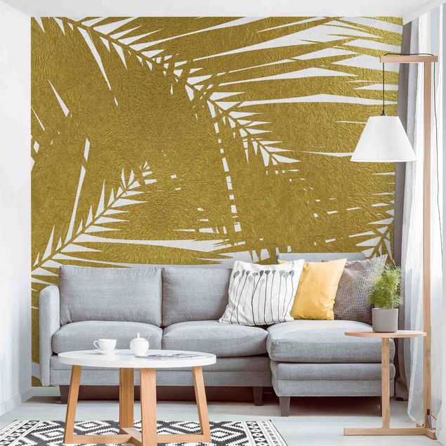 Fotobehang View Through Golden Palm Leaves