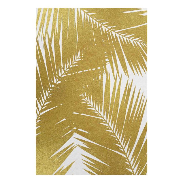 Glasschilderijen View Through Golden Palm Leaves