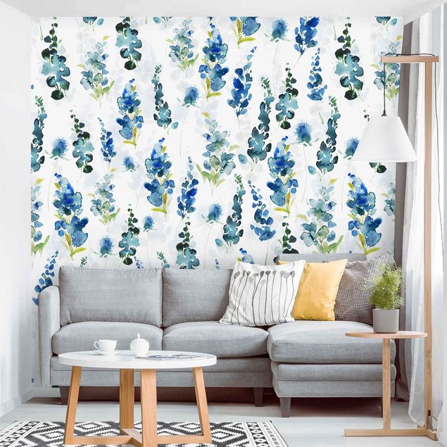 Patroonbehang Magnificent Flowers In Blue