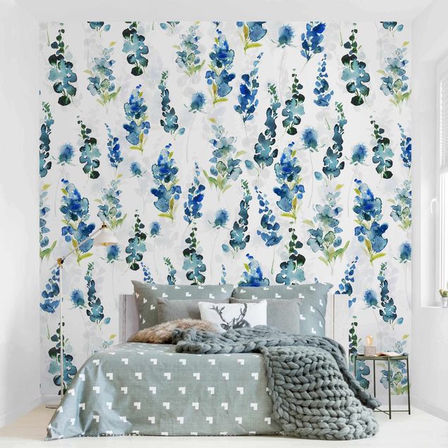 Patroonbehang Magnificent Flowers In Blue