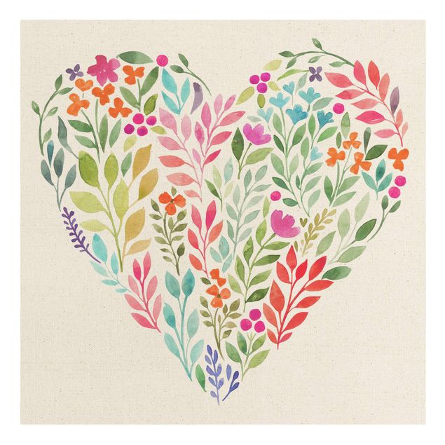 Natuurlijk canvas schilderijen Flowery Watercolour Heart-Shaped