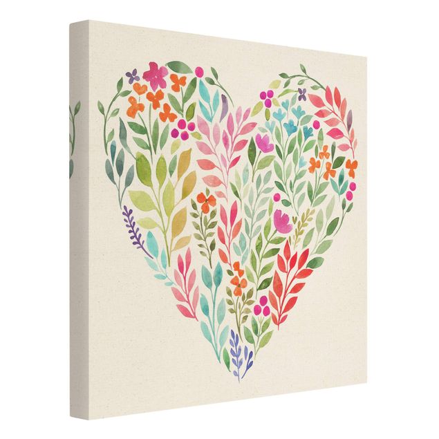 Natuurlijk canvas schilderijen Flowery Watercolour Heart-Shaped