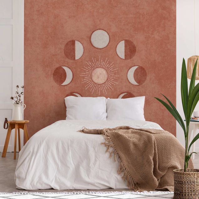 Fotobehang - Boho Phases Of the Moon With Sun