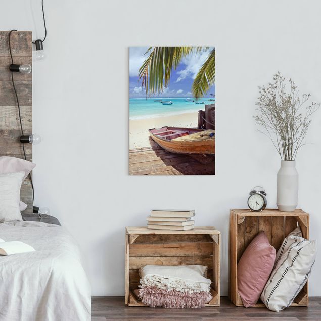 Canvas schilderijen Boat Beneath Palm Trees