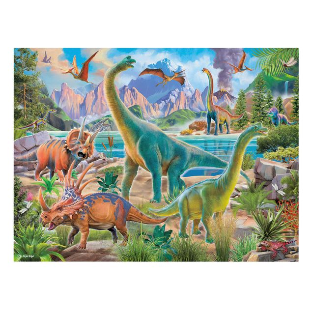 Canvas schilderijen Brachiosaurus And Tricaterops