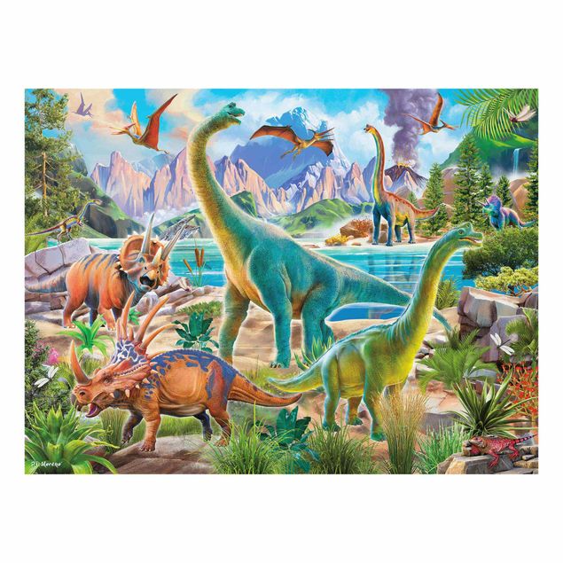 Glasschilderijen Brachiosaurus And Tricaterops