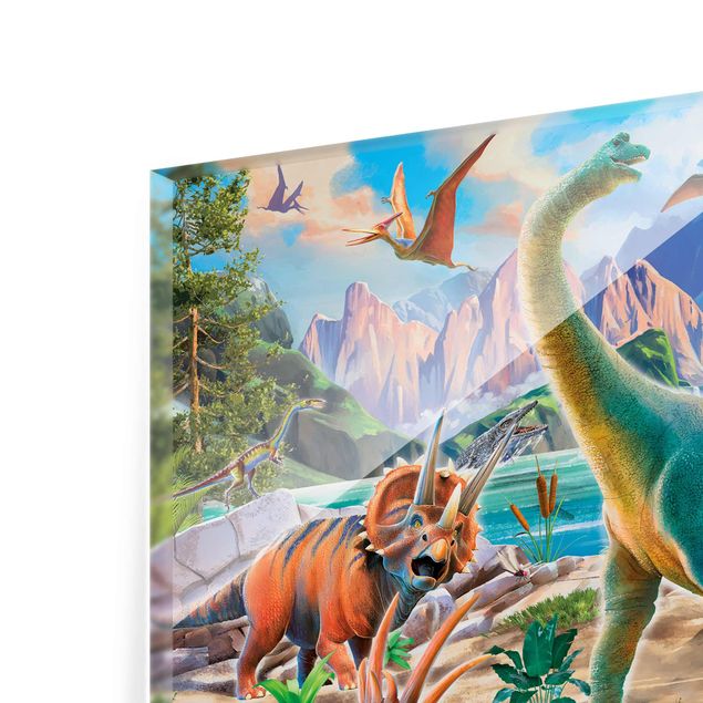Glasschilderijen Brachiosaurus And Tricaterops