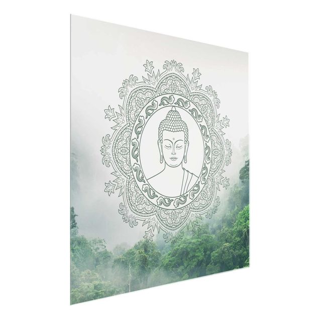 Glasschilderijen Buddha Mandala In Fog