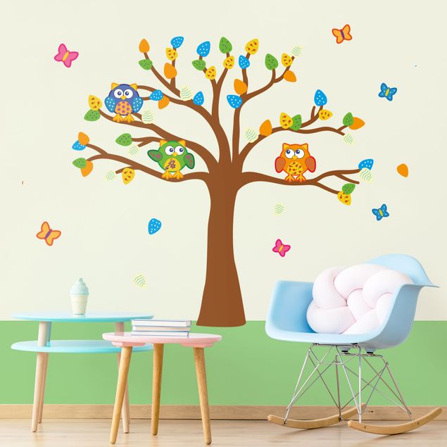 Muurstickers uil Colorful owls
