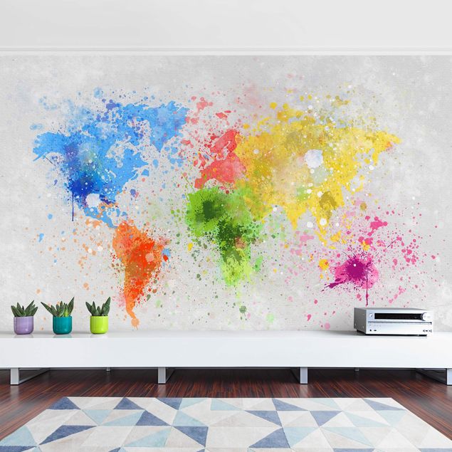 Fotobehang Colourful Splodges World Map
