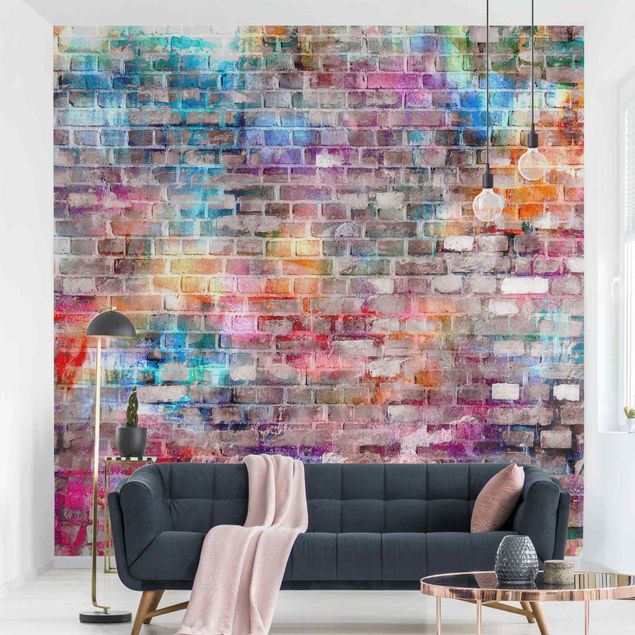 Fotobehang Colourful Shabby Brick Wall
