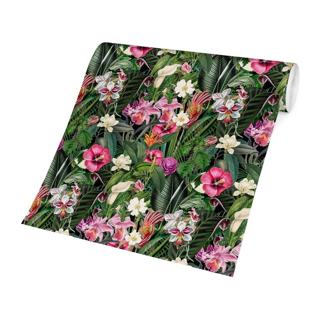 Patroonbehang Colourful Tropical Flowers Collage
