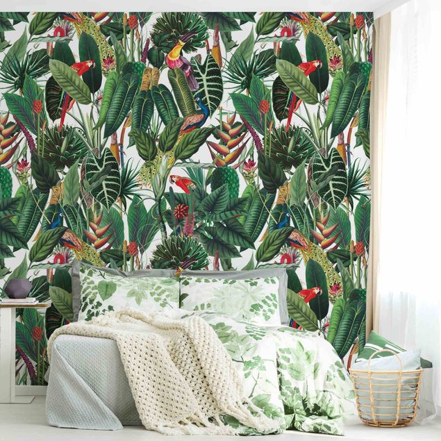 Patroonbehang Colourful Tropical Rainforest Pattern