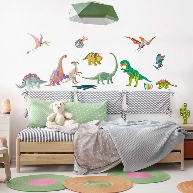 Muurstickers Colorful dinosaur set