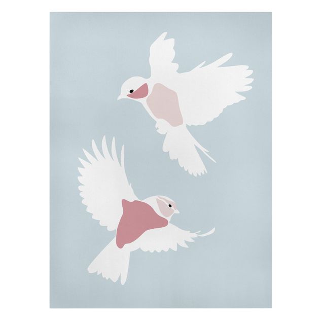 Canvas schilderijen Line Art Pigeons Pastel