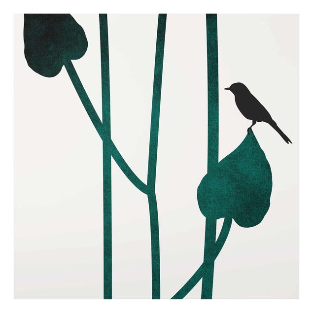 Glasschilderijen Graphical Plant World - Bird On Leaf