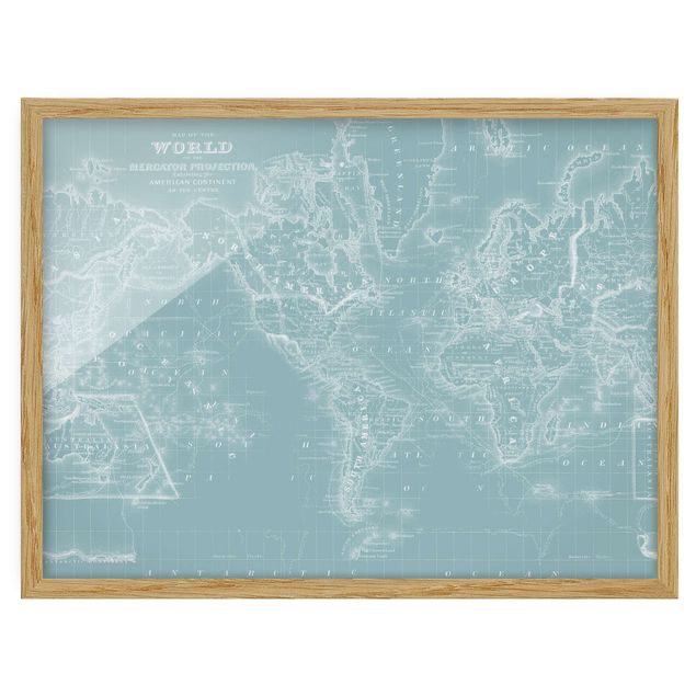 Ingelijste posters World Map In Ice Blue