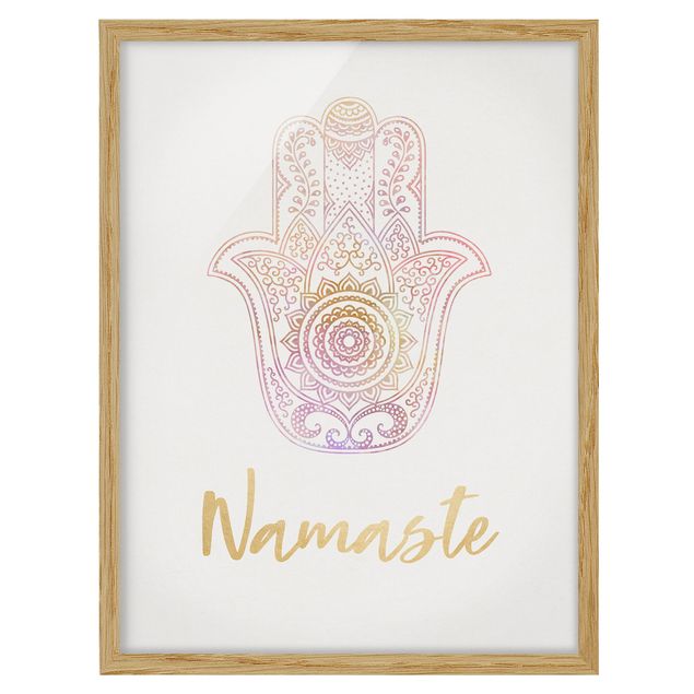 Ingelijste posters Hamsa Hand Illustration Namaste Gold Light Pink