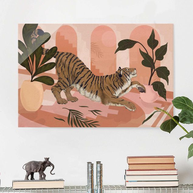 Glasschilderijen Illustration Tiger In Pastel Pink Painting