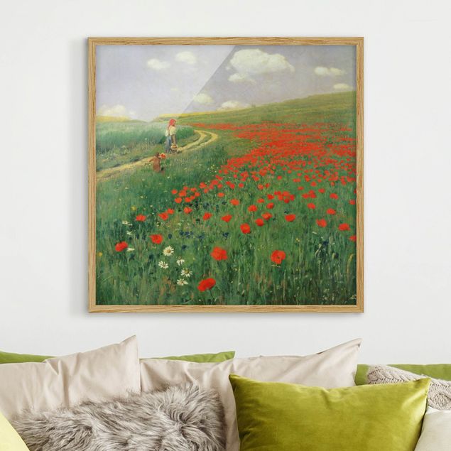 Ingelijste posters Pál Szinyei-Merse - Summer Landscape With A Blossoming Poppy