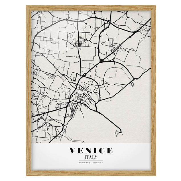 Ingelijste posters Venice City Map - Classic